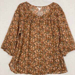 LC Lauren Conrad Floral Blouse - Brown and Green
